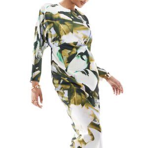 NWT ASOS DESIGN Satin Batwing Maxi Dress in Floral Print
